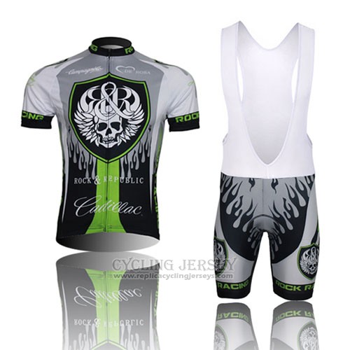 2013 Cycling Jersey Rock Racing Black and Green Short Sleeve and Bib Short